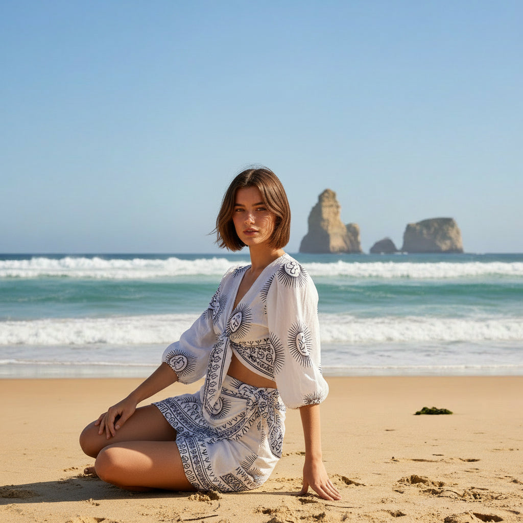 Falda corta blanca/denim