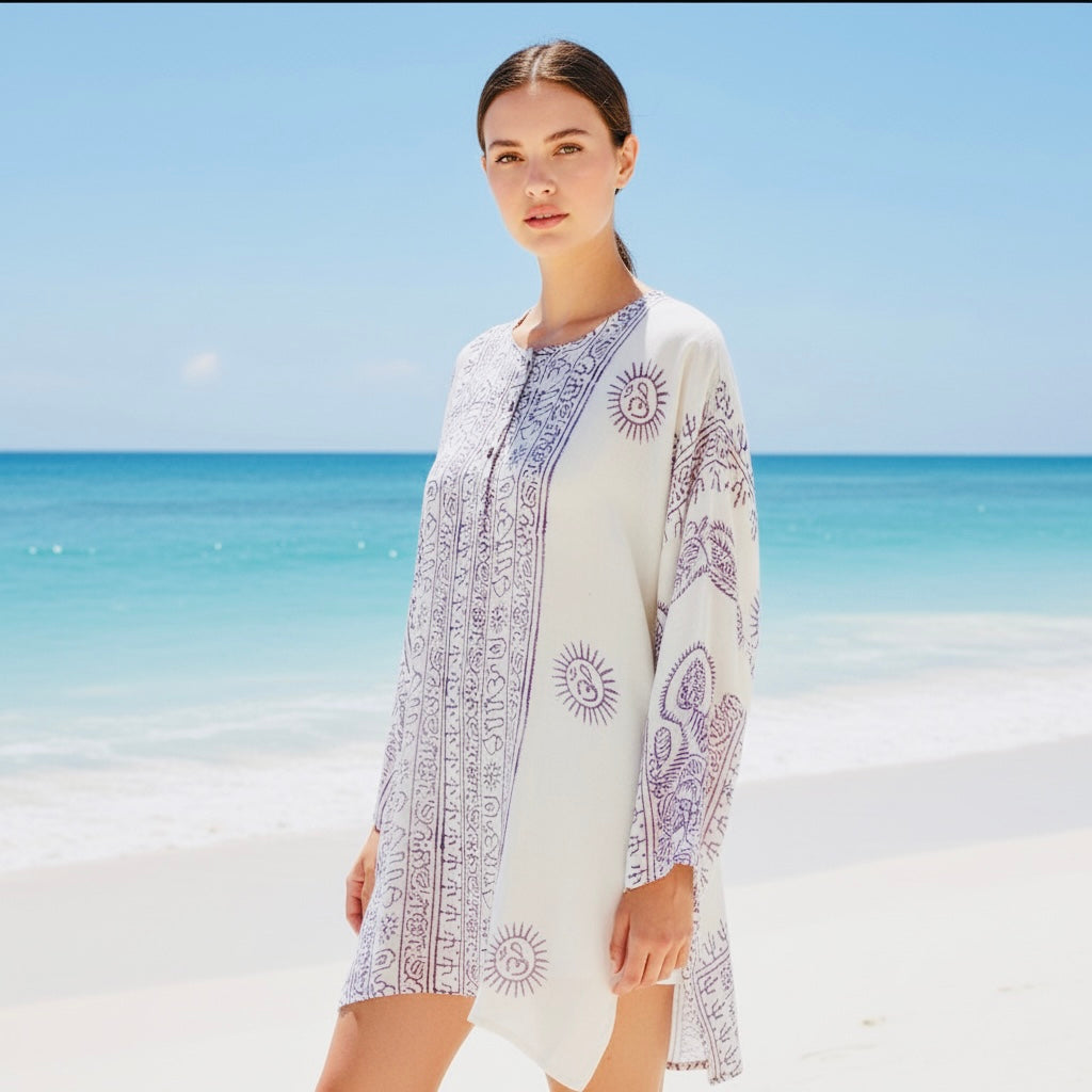 Kurta Clásica Blanca/morada