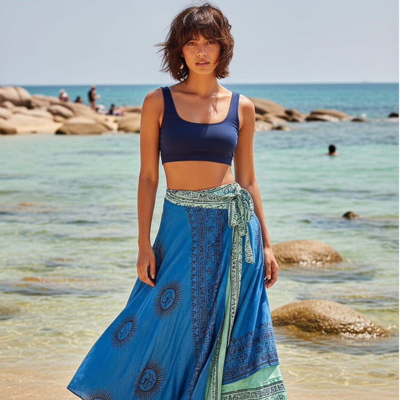 Falda Reversible Denim/Turquesa