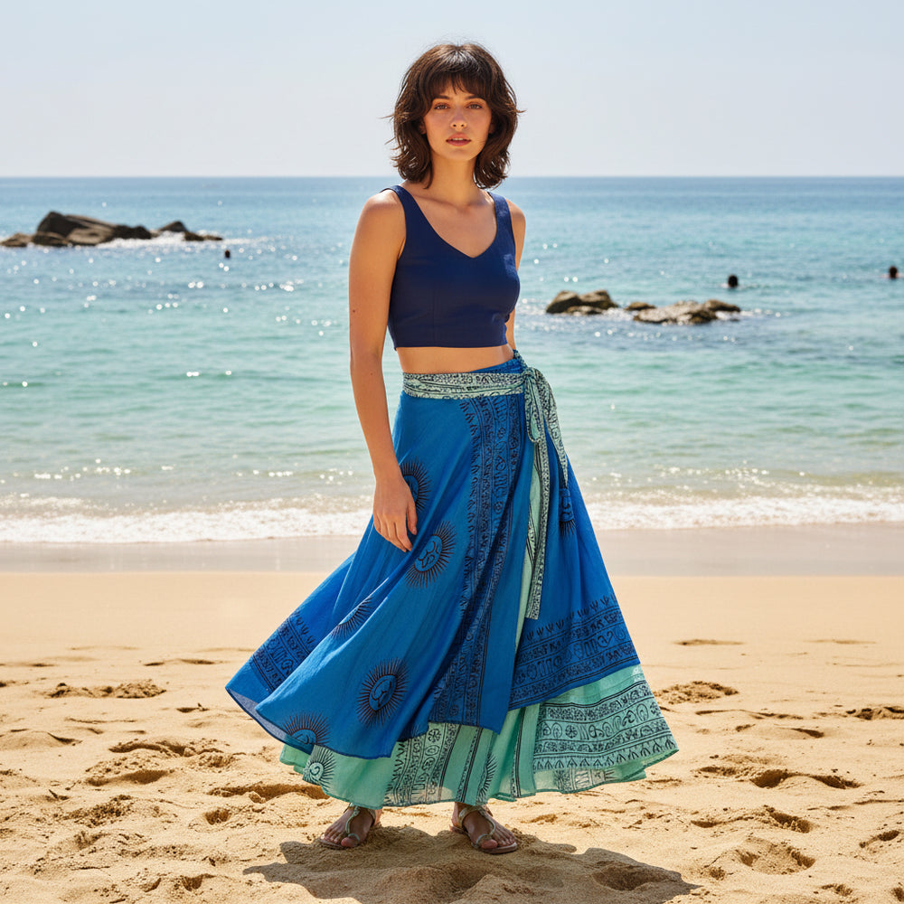 Falda Reversible Denim/Turquesa