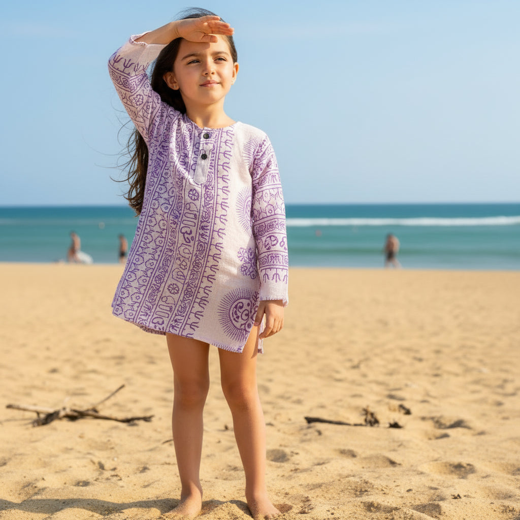 Kurta Blanca/morado de Niños. (Recomendamos pedir una talla más).