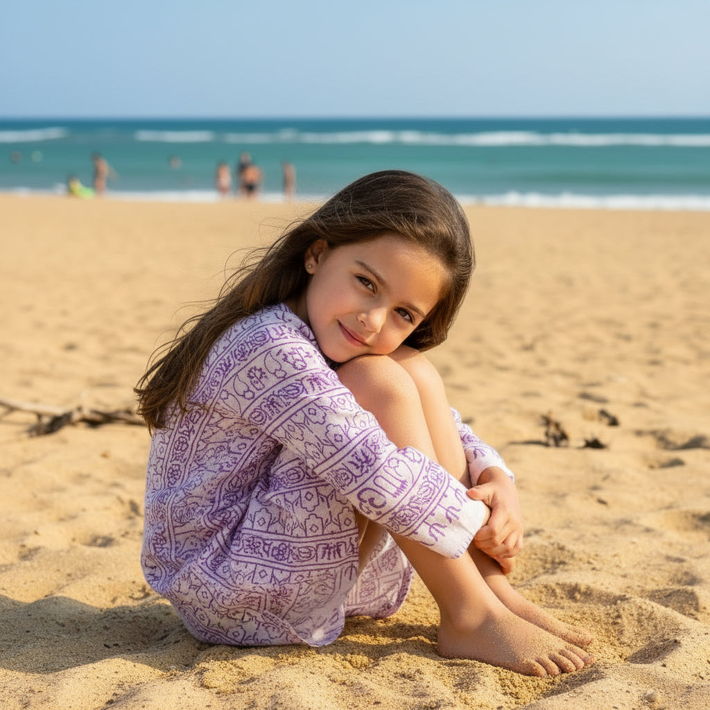 Kurta Blanca/morado de Niños. (Recomendamos pedir una talla más).