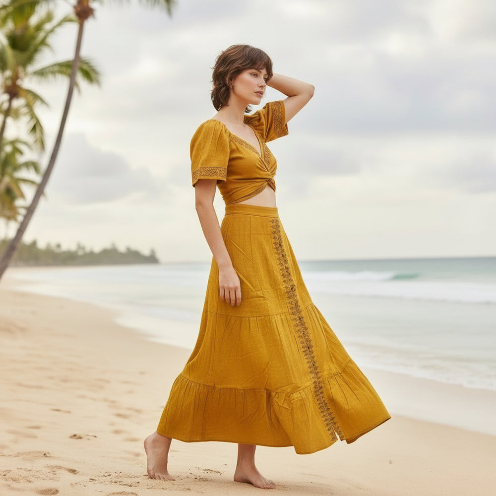 Falda Algodón Mostaza