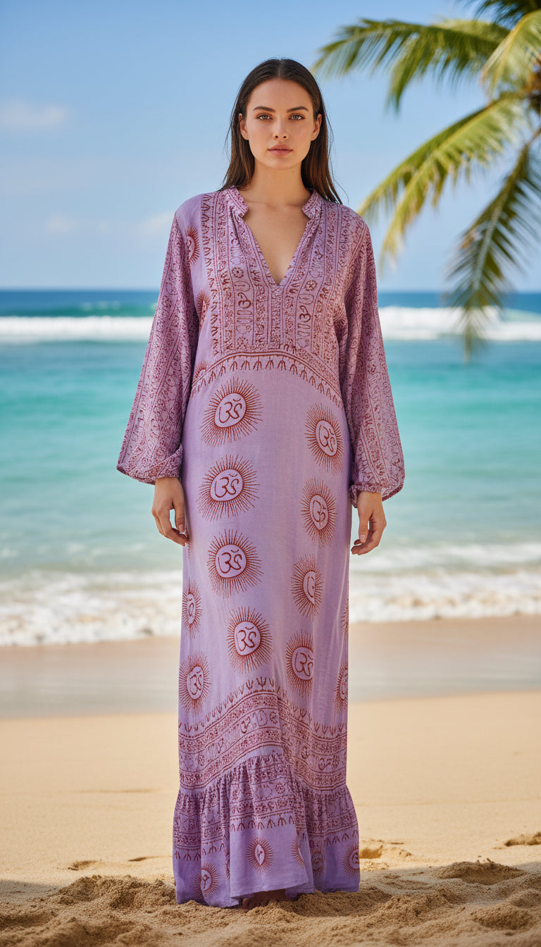 Vestido cuello mao Lila/rojo