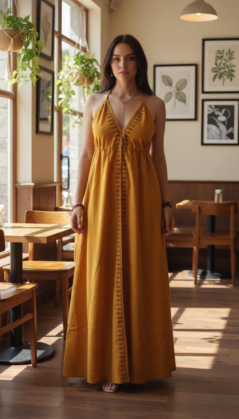 Vestido Cotton Mostaza