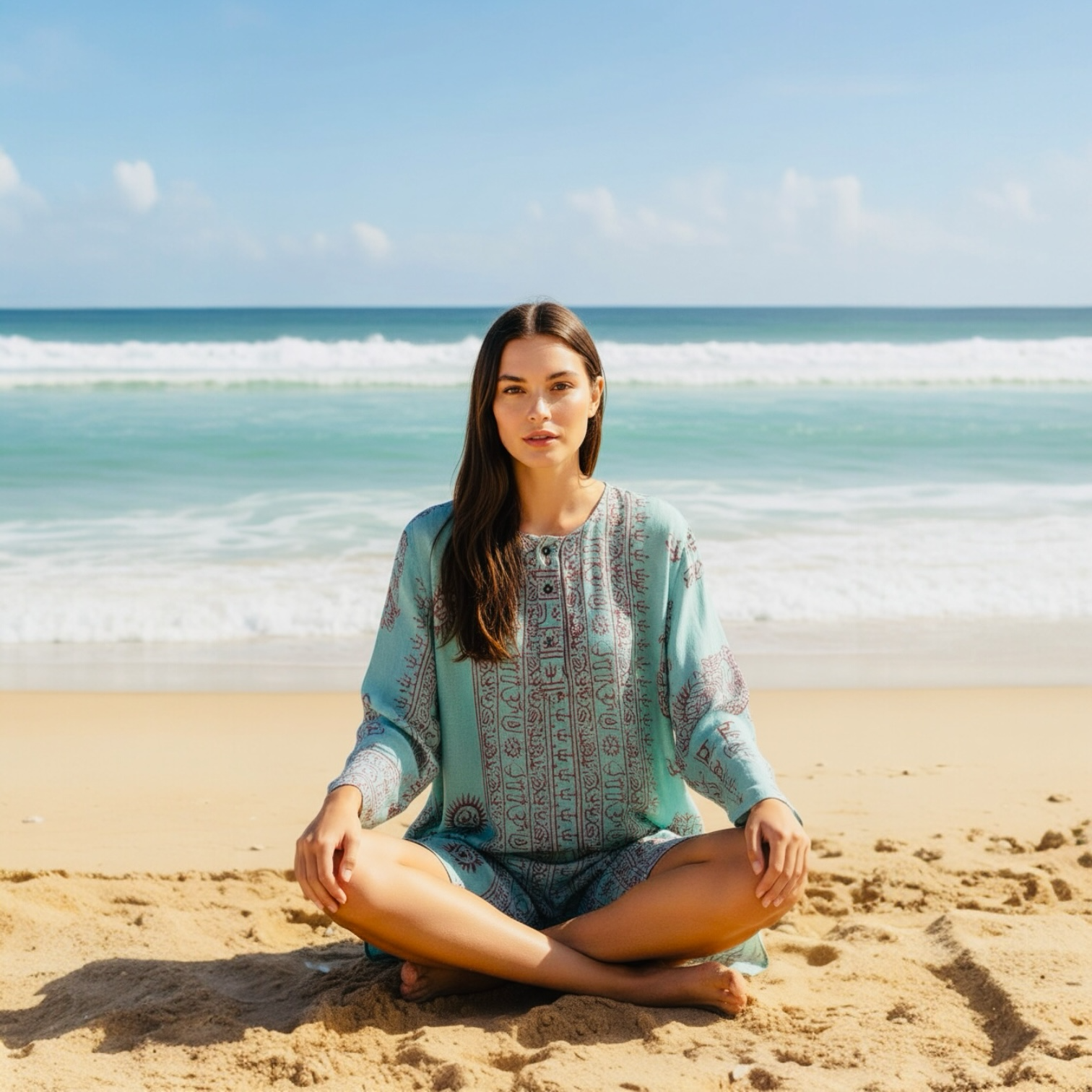 Kurta Clásica Turquesa/rojo