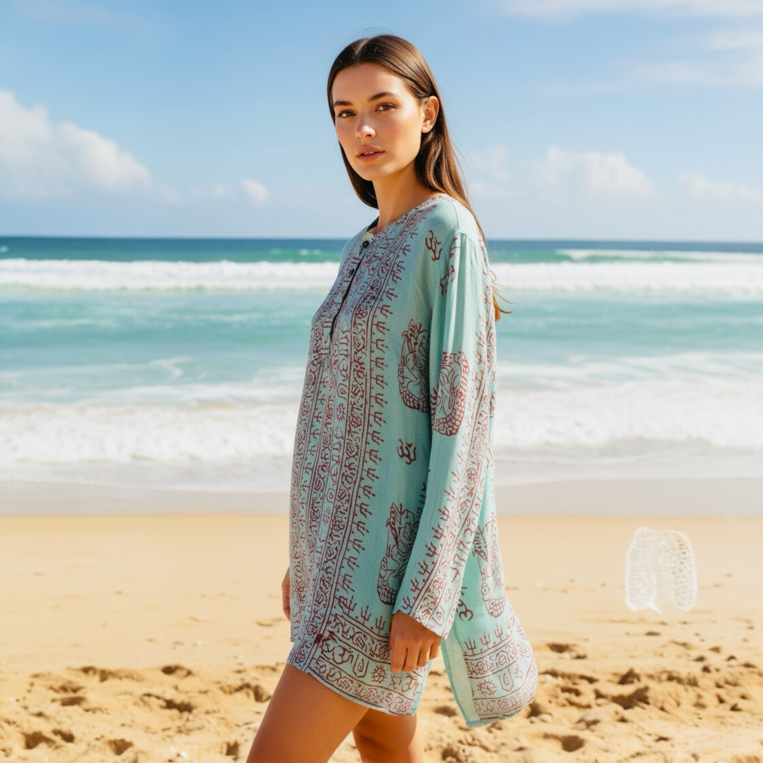 Kurta Clásica Turquesa/rojo