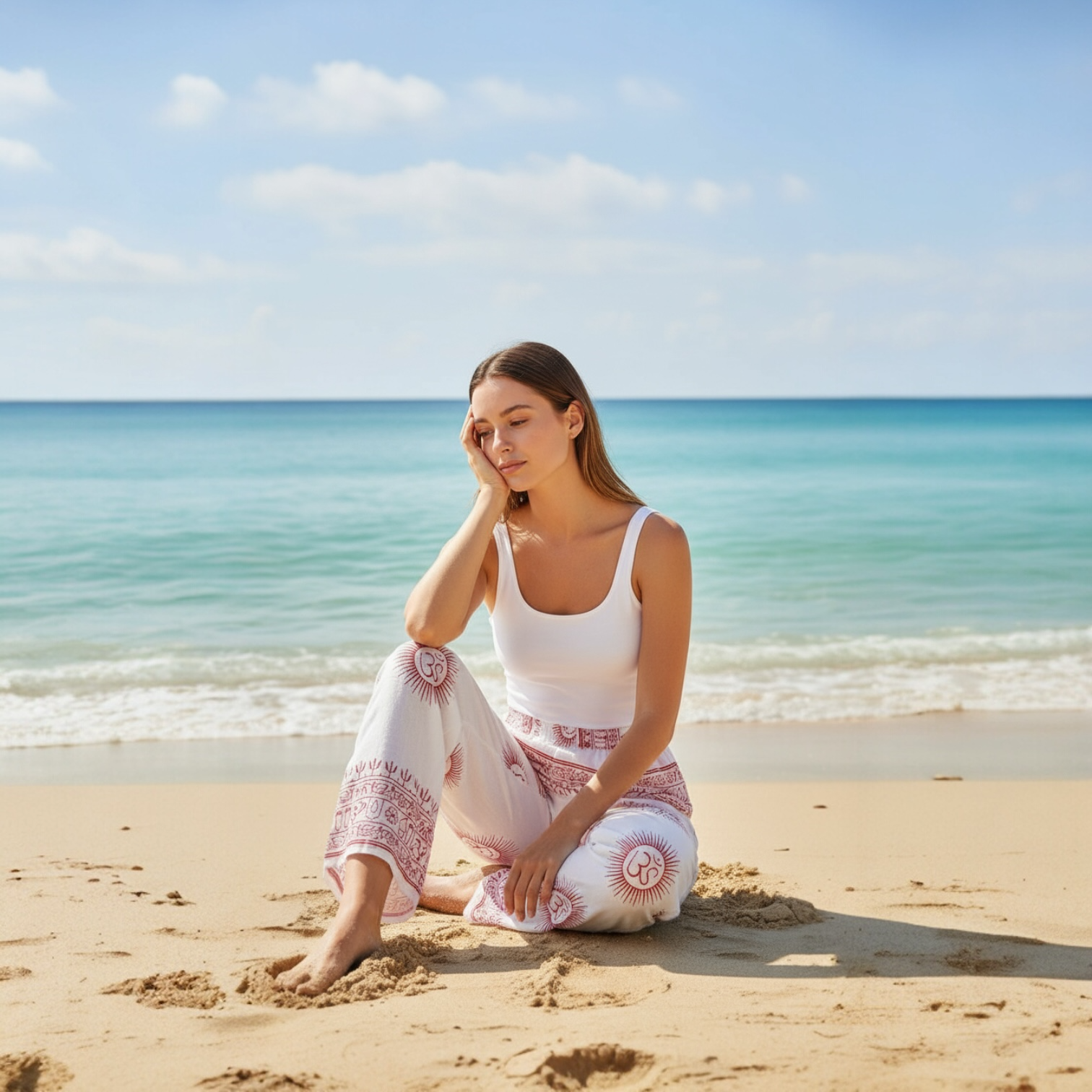 Pantalón bombacho blanco/rojo