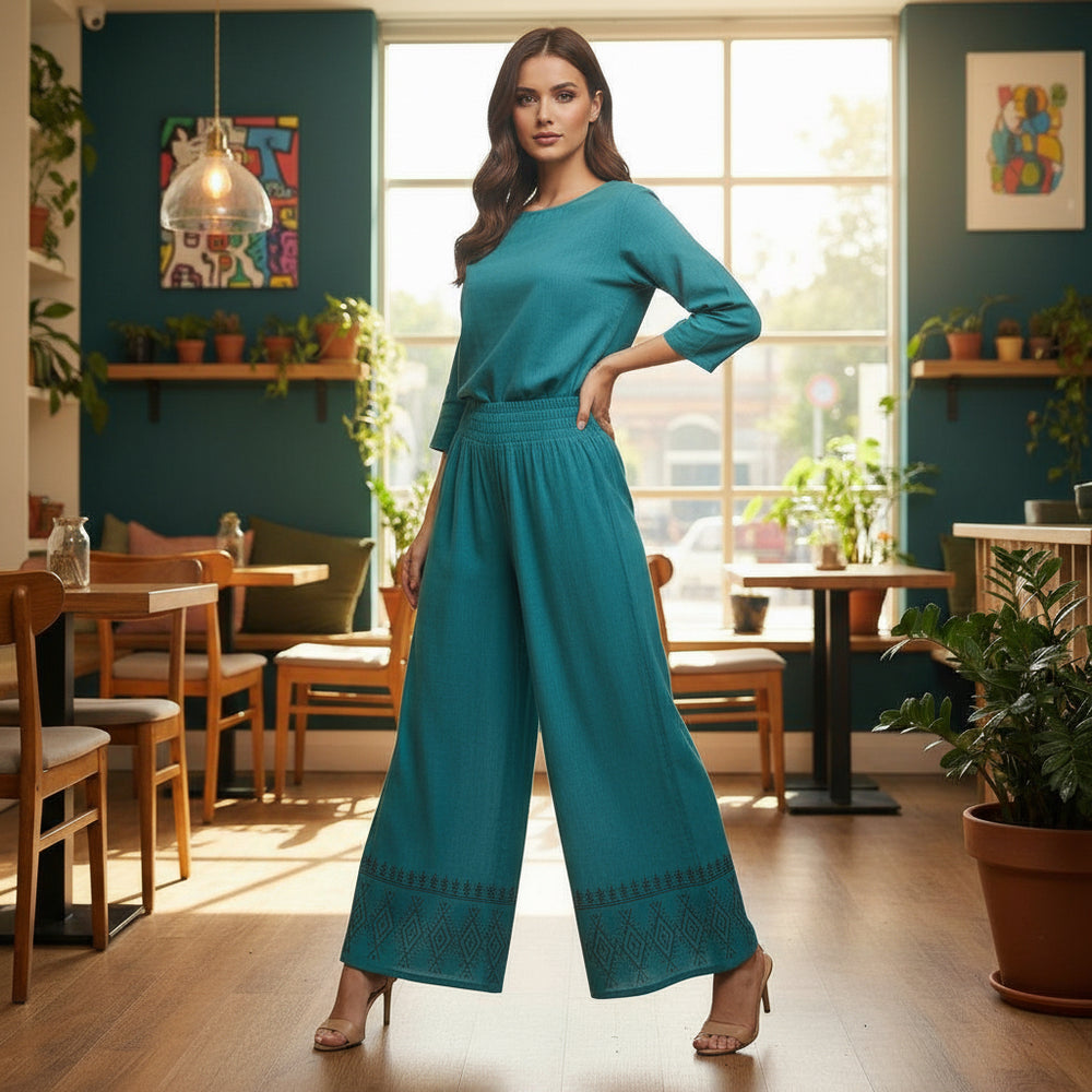 Pantalón Recto Turquesa