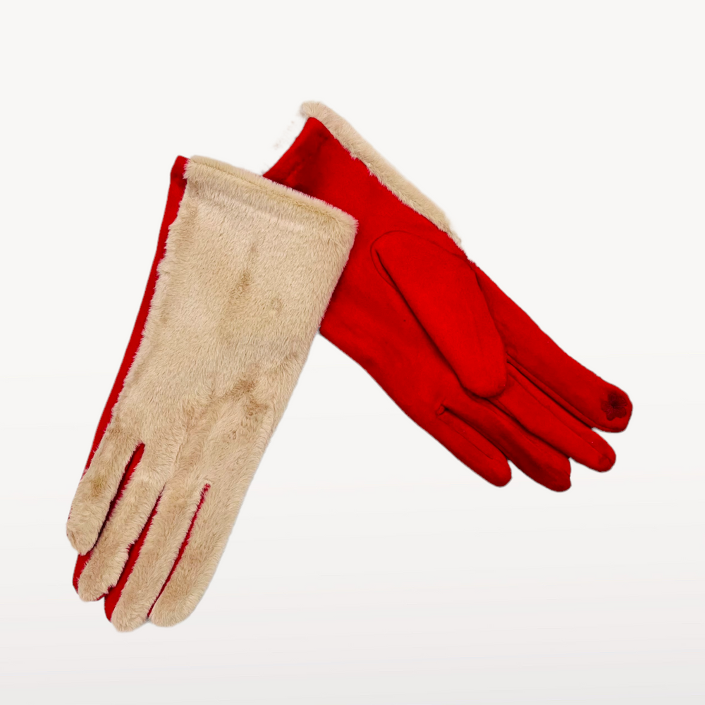 Guantes Beige/rojo